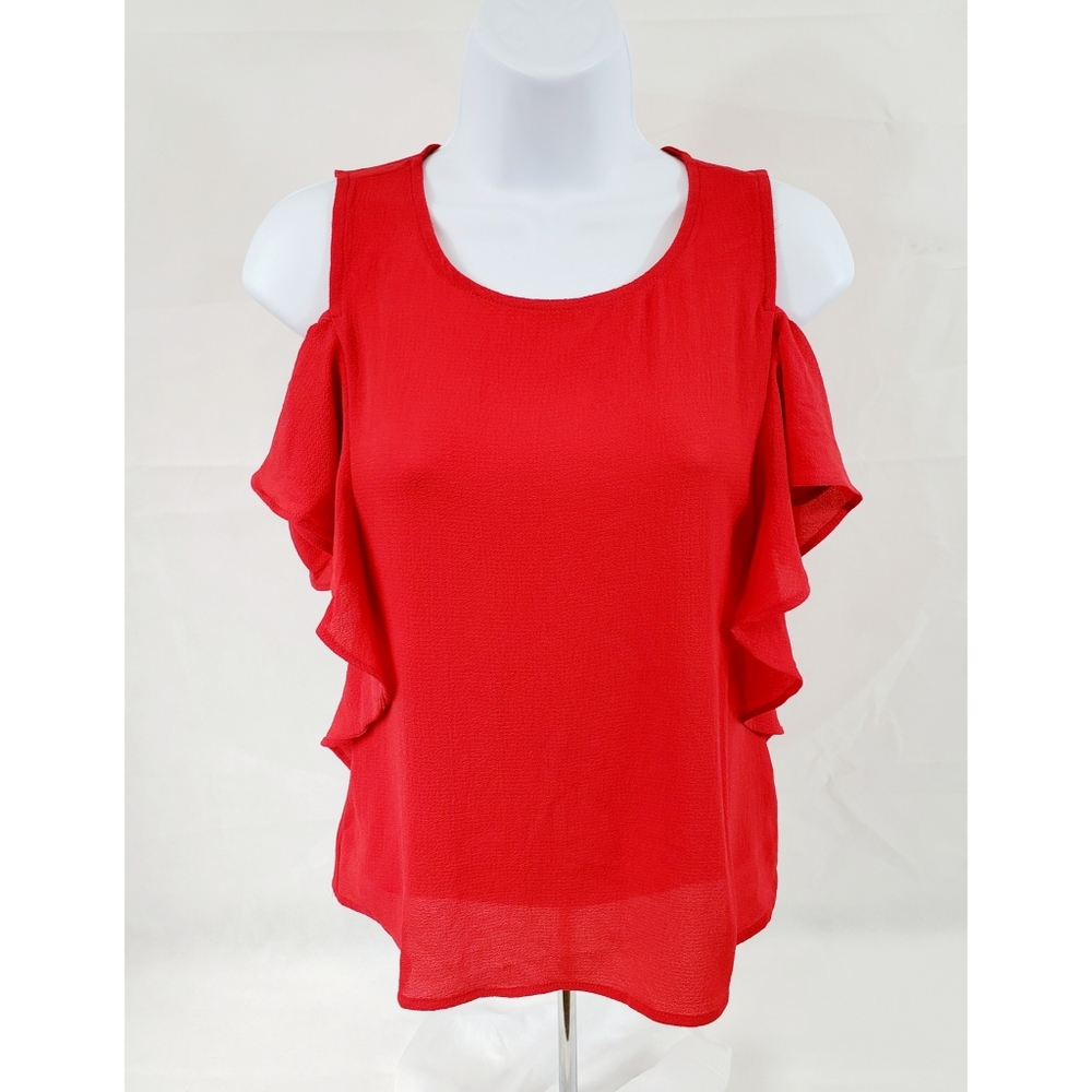 Bobeau Ruffle Sleeve Cold Shoulder Petite Top